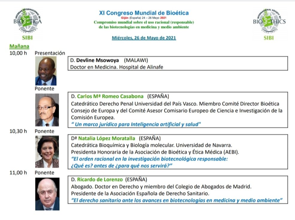 aeds_es's tweet photo. Nuestro presidente Ricardo De Lorenzo participa el 26 de mayo en el Congreso Mundial de Bioética. #derechosanitario https://t.co/14V8lx27j7
