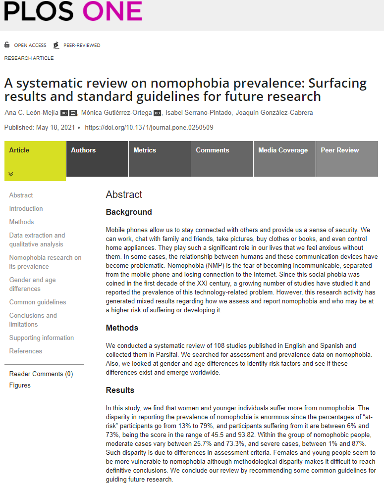 joaquinmgc's tweet photo. 🆕Paper Grupo #Ciberpsicología @UNIR_Investiga sobre #nomofobia en @PLOSONE con @ana_cleon @mgutierrezo 
A systematic review on nomophobia prevalence: Surfacing results and standard guidelines for future research
https://t.co/clCEz0RdC5
@UNIRuniversidad @PrensaUNIR https://t.co/1Ac5ntnmz2