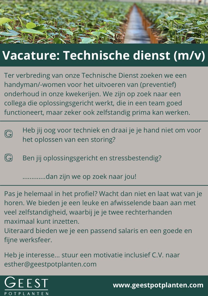 We hebben weer een leuke #vacature! Onze TD kan een extra handyman of handywoman gebruiken. Ben je handig of ken je iemand met 2 rechter🖐🏼 die in ons team past? Laat het weten!
