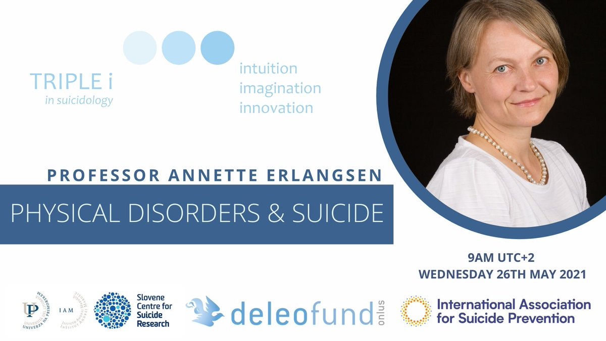 IASPinfo's tweet image. Have you registered for the #TRIPLEi virtual conference yet? Join us to hear Professor Annette Erlangsen discuss physical disorders and suicide. View the full programme here 👉 bit.ly/3vEk13f  @Selvmordsforsk