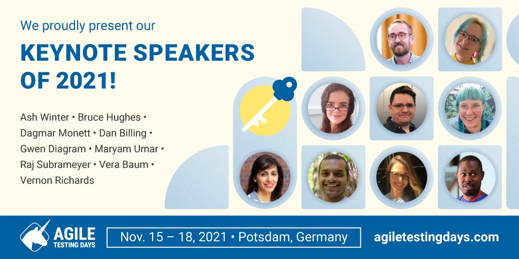 AgileTD's tweet photo. We're happy to bring you these inspirational keynote speakers from around the world to the #AgileTD Conference!🥳
🎙@northern_tester
🎙@TesterFromLeic 
🎙@BruceOnlyBruce
🎙@dmonett
🎙@gwendiagram
🎙@maryamumar
🎙@epsilon11
🎙@VeraGeBa
🎙@TheTestDoctor 
➡️https://t.co/gZlyUlNeT6 https://t.co/ssuKw2RcBn
