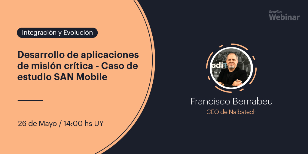 GeneXus's tweet photo. ¿Sabías que la app premiada por #SAP como la más innovadora del año 2020, fue desarrollada con #GeneXus? 

En este #webinar, su creador, Francisco Bernabeu  , ceo de San Mobile y Nalbatech , nos contará todos los detalles.

¡Acompáñanos! Regístrate aquí👉 https://t.co/c7YciCucOM https://t.co/GYEQvvNQj9