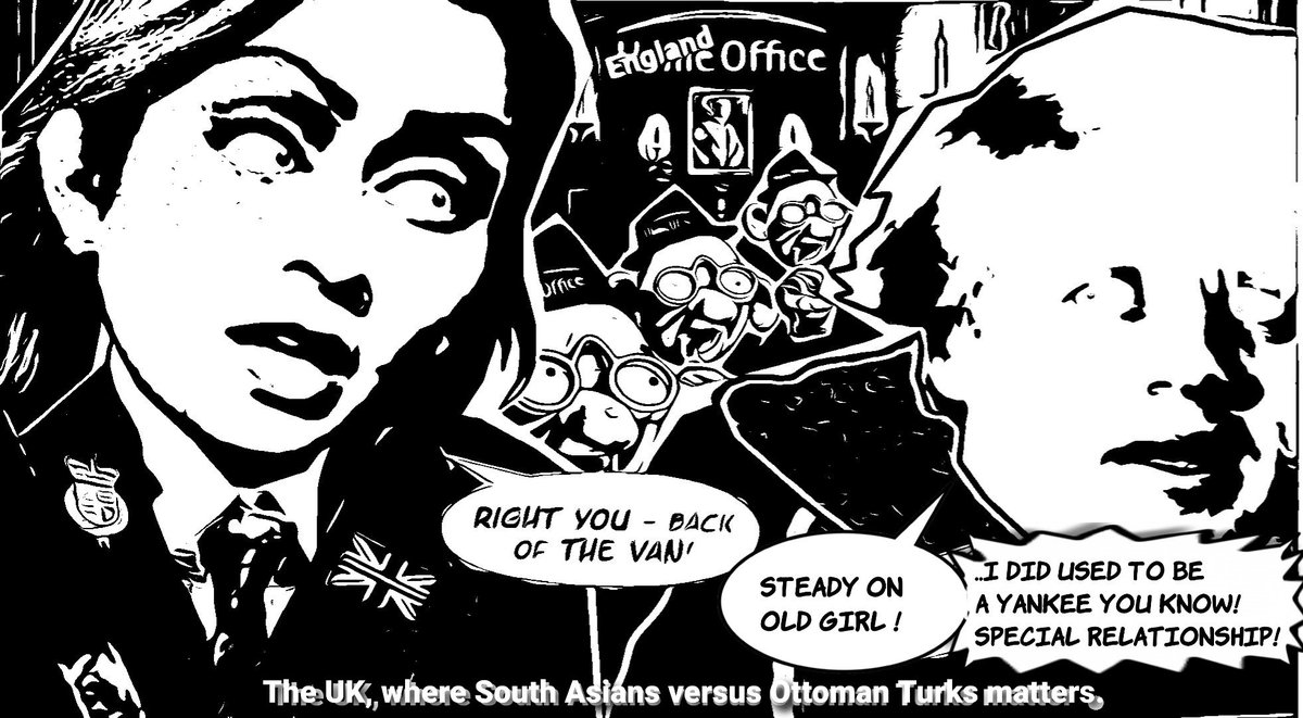 DBGdotSCOT's tweet image. The BoJo thought process: #EnglandFirst 👊
To BoJoMacKemal 'this' means England.

The UK is a four country State registered @ the U.N. in 1945.

Priti &amp;amp; Boris, what a team, eh?
gregmoodie.com (modified/intensified)
{Priti's Glaswegian plan got scuppered last week}