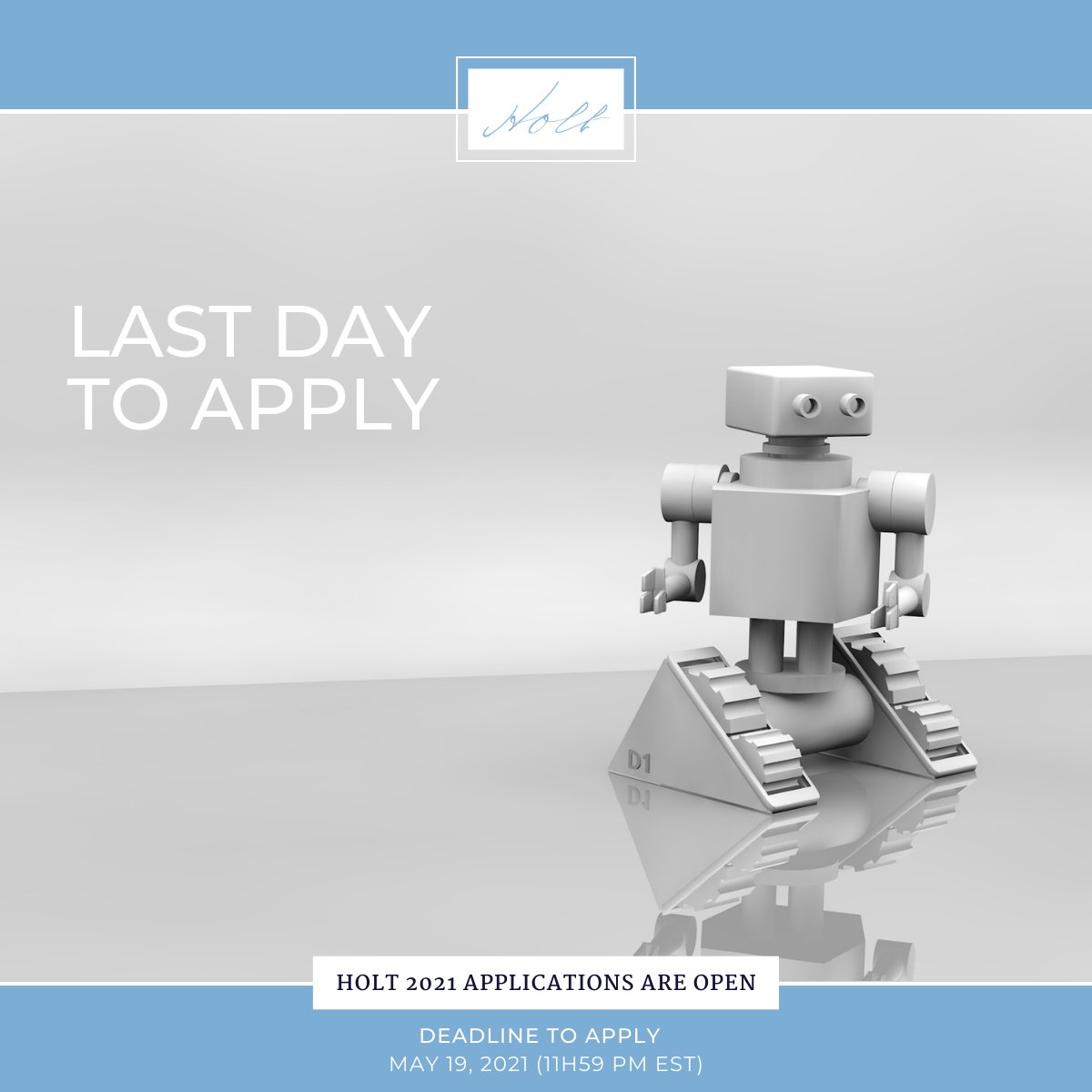 HoltXchange's tweet photo. Today is your last day to apply to the #Holt2021 onboarding program. You have until 11h59 PM EST tonight to complete your application. We look forward to reviewing it and selecting the top 24 to join us at Selection Days. Apply now - https://t.co/OdCui7yYAr https://t.co/WVXHGIhHvx