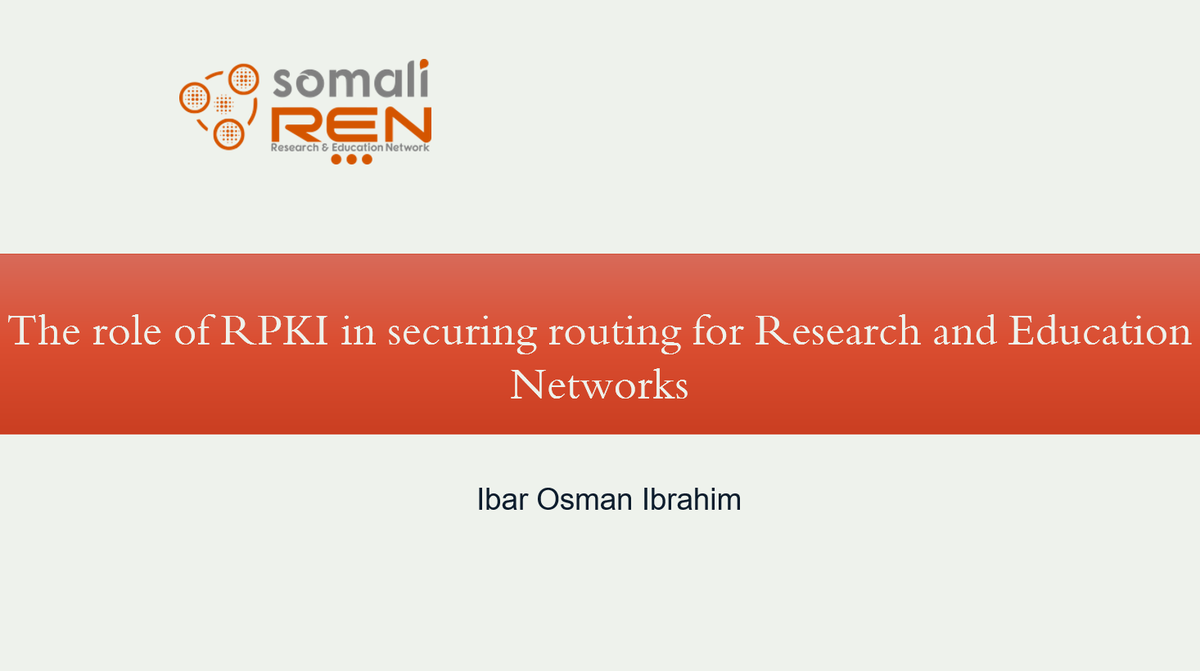 SomaliREN's tweet photo. After implementing #Internet #Routing #Security based on #MANRS actions 2 months ago; We’re honored to disseminate the knowledge with other #NREN communities in the region. Kudos to our young talented eng. @IbarOsman 4 facilitating the workshop in collaboration with @UbuntuNet https://t.co/iSGvn1a4wV