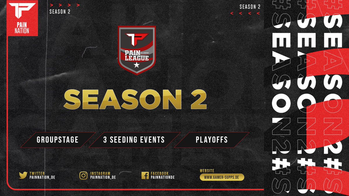 ⌛️SEASON 2 IS LOADING...⌛️

⚔️24 Teams kämpfen in 2 Ligen um einen Pricepool von insgesamt 800€ und Sachpreisen ⚔️

🗓️1. Seeding Event beginnt am 29.05./30.05.21

🌐 Anmeldung und weitere Infos unter:
painleague.weebly.com