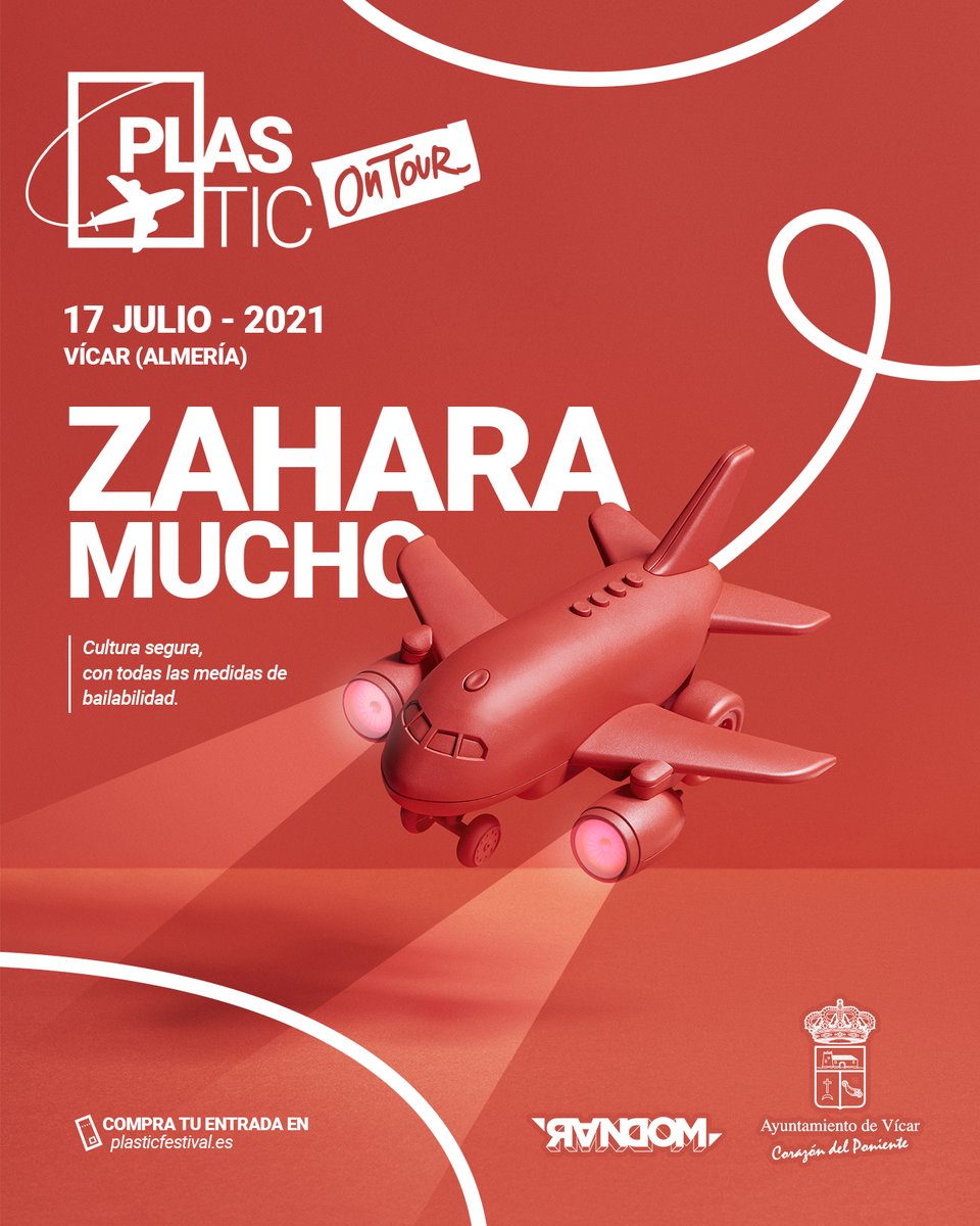 ¡Ahora sí! El 17 de julio en Vícar despega Plastic On Tour 🛫 con la mejor compañía:
<a href="/zaharapop/">Zahara</a> + <a href="/somosmucho/">MUCHO</a> 
Toda la información y entradas en plasticfestival.com
Gracias a la colaboración del Ayuntamiento de Vicar ❤️<a href="/prensavicar/">@prensavicar</a>