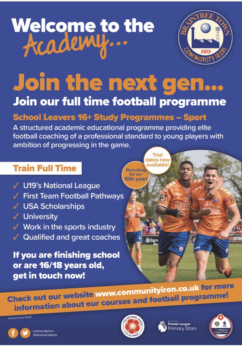 AcademyBtfc's tweet photo. Recruiting New players for next season! 
16-18 year olds 
Looking to progress in football and your studies, we can help, get in touch! 

Training Day experience June 5th ⚽️ get in touch to book a place and find out more about what we can offer you 💪🏻🔥⚽️📚 https://t.co/HHxUVZydQ7