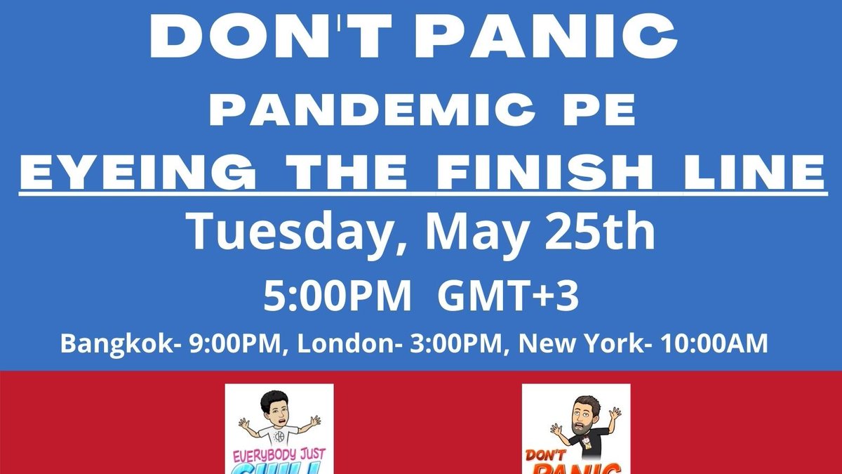 Come Join Mo, me and PE Teachers from around the world for our last Don't Panic PE of the school year!!  We'd love to see you and hear about the great things you have done and what we can do to finish the year off in a great way!!  Tuesday, May 25th!
zoom.us/j/95287793447?…