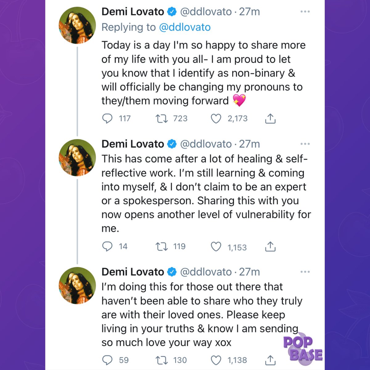 Pop Base On Twitter Demi Lovato Comes Out As Non Binary And Updates Their Pronouns To They Them
