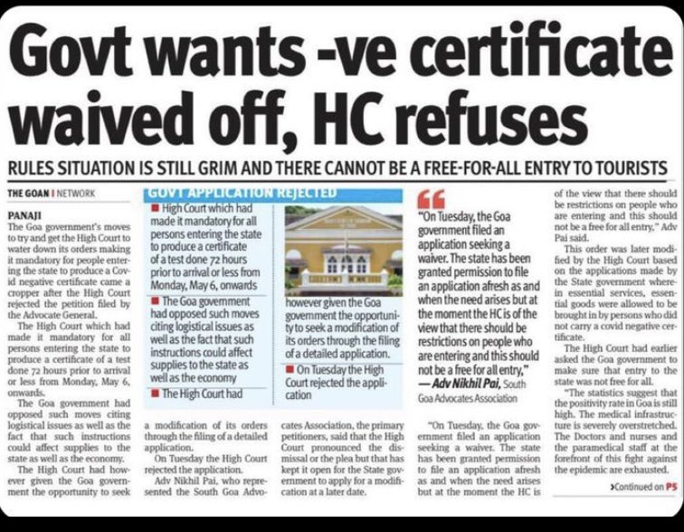 NashvilleDsouza's tweet photo. Who is advising the state #government to waive off this. We #goans want our Goa safe. @DrPramodPSawant has failed #Goa time and again and still wants to cause more destruction , is he tired being the @goacm . Please resign sir we are in favour of the high court. #Goafightscorona https://t.co/jfDS8KqOT8