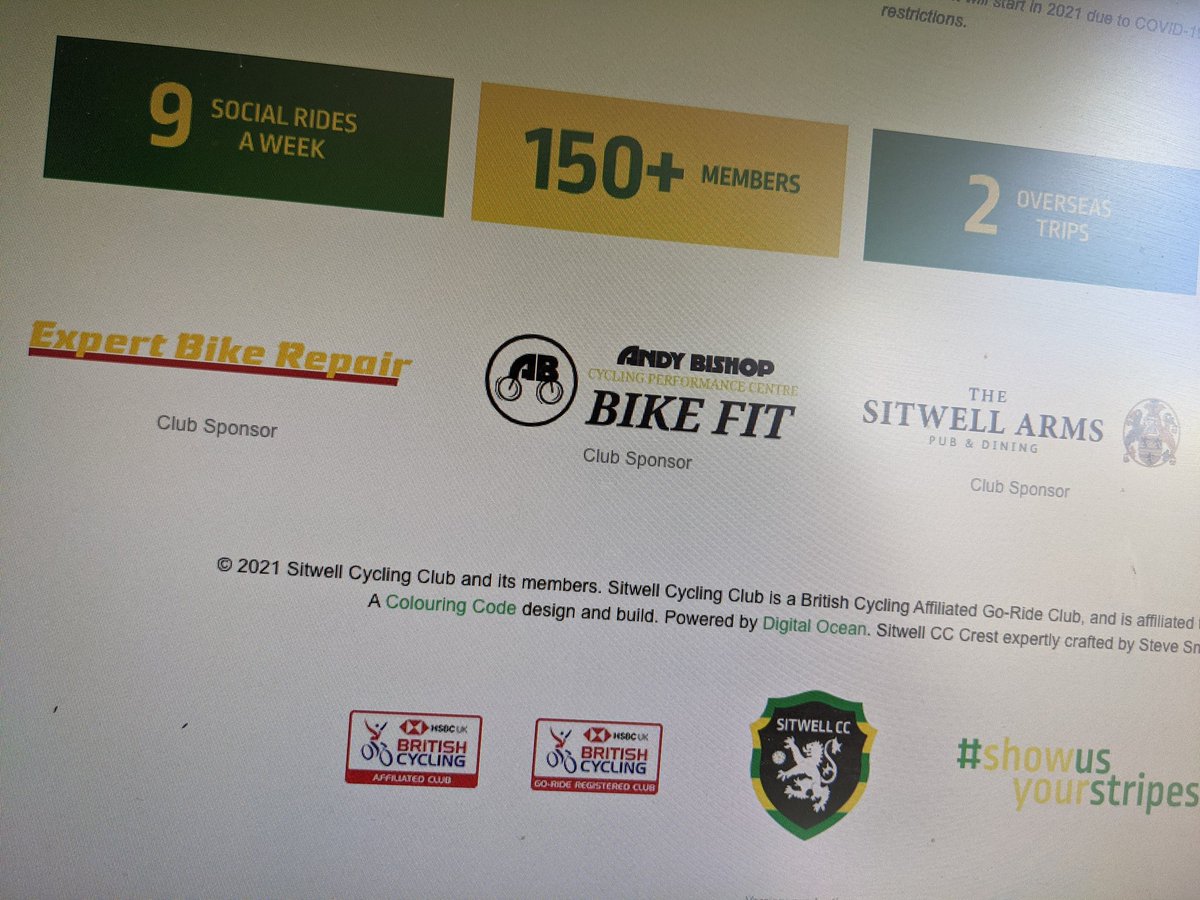 sitwellcc's tweet image. You may have noticed we've got a new website. If you haven't, go and check it out. 👍🏻

sitwell.cc

Big thanks to @colouringcode for the design and build.

There's still a few things to add, but we're very happy with it. 

👊🏻💚💛

#Cycling
#Club
#Rotherham
#SitwellCC