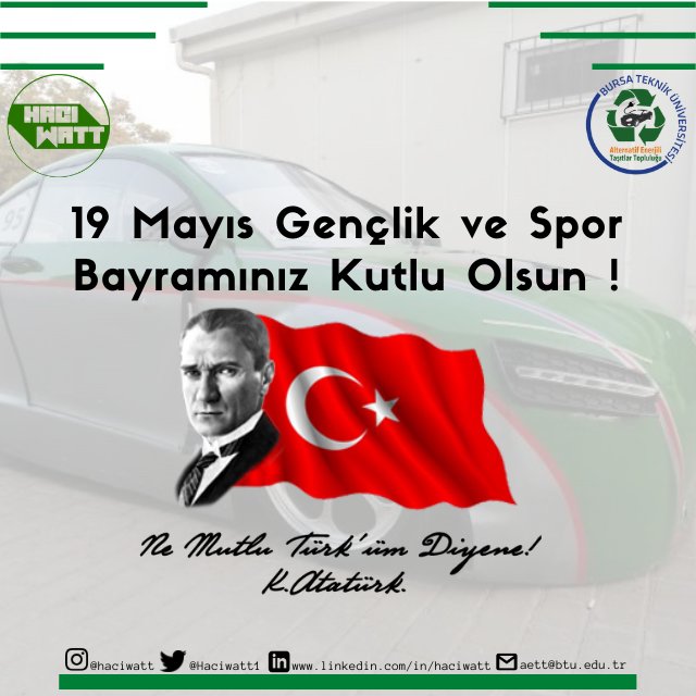 Haciwatt1's tweet photo. 19 Mayıs Atatürk'ü Anma, Gençlik ve Spor Bayramımız Kutlu Olsun! 🇹🇷 https://t.co/2dsCRkG3y7