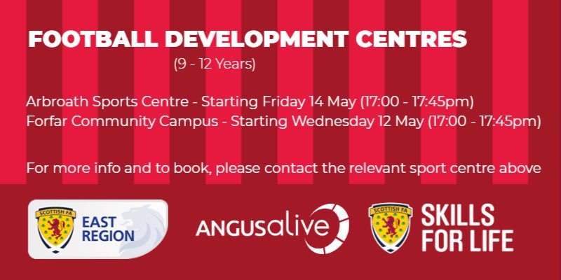 ⚽️ We still have a few spaces in our Forfar Football Sessions which run on a Wed Night:-

&gt; 5 - 8 Years - 16:00-16:45pm
&gt; 9 - 12 Years - 17:00-17:45pm 

Football Development Coordinator Ross is looking forward to working with the 9-12 year old group at 17:00pm this evening.