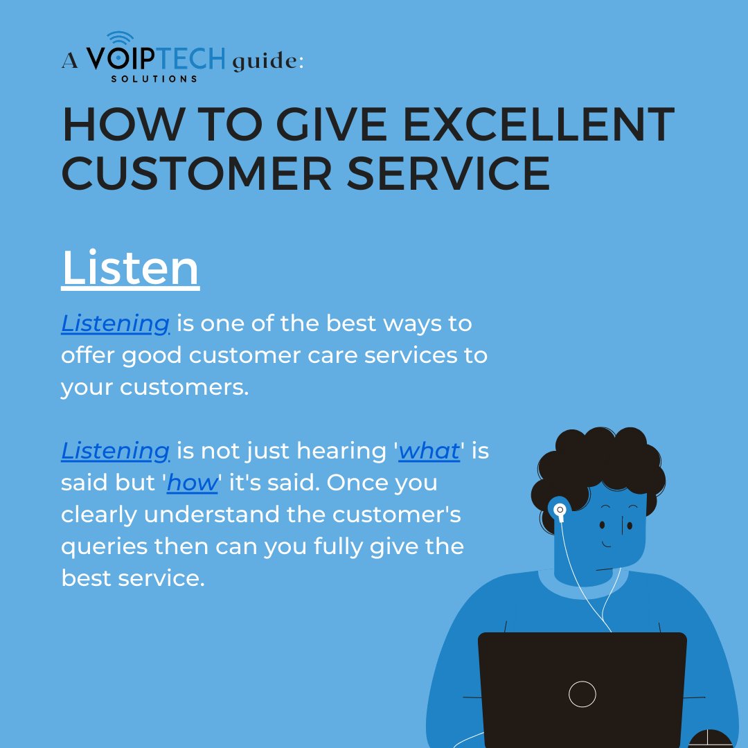 Listening👂 is one of the #best ways to offer good👍 customer care #services to your #customers.

Sometimes when customers are #displeased, it shows in their #body language. Be sure to always be on the look out 👀 for these #subtle #behaviour #changes!

💻 voiptech.solutions/how-to-give-ex…