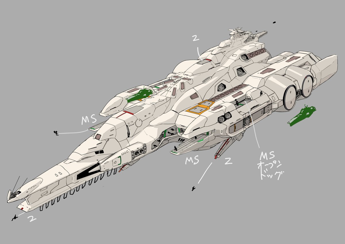 matsuurama's tweet photo. 戦闘空母ベクトラ
Ｚ部隊が赤　MS隊が緑　一般／艦艇接続が黄色　導線が交わらない配置。
全体は放射線防護塗装のみ https://t.co/23Z80z4xBA