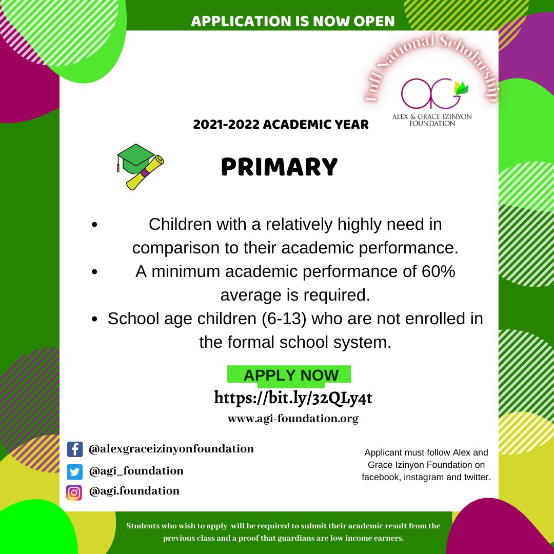 Application is now open.

Students from all disciplines are eligible to apply.

The fully funded National Scholarship caters for tuition, monthly stipend &amp; accommodation for indigent students across Nigeria.

bit.ly/32QLy4t
Click link to apply☝🏾