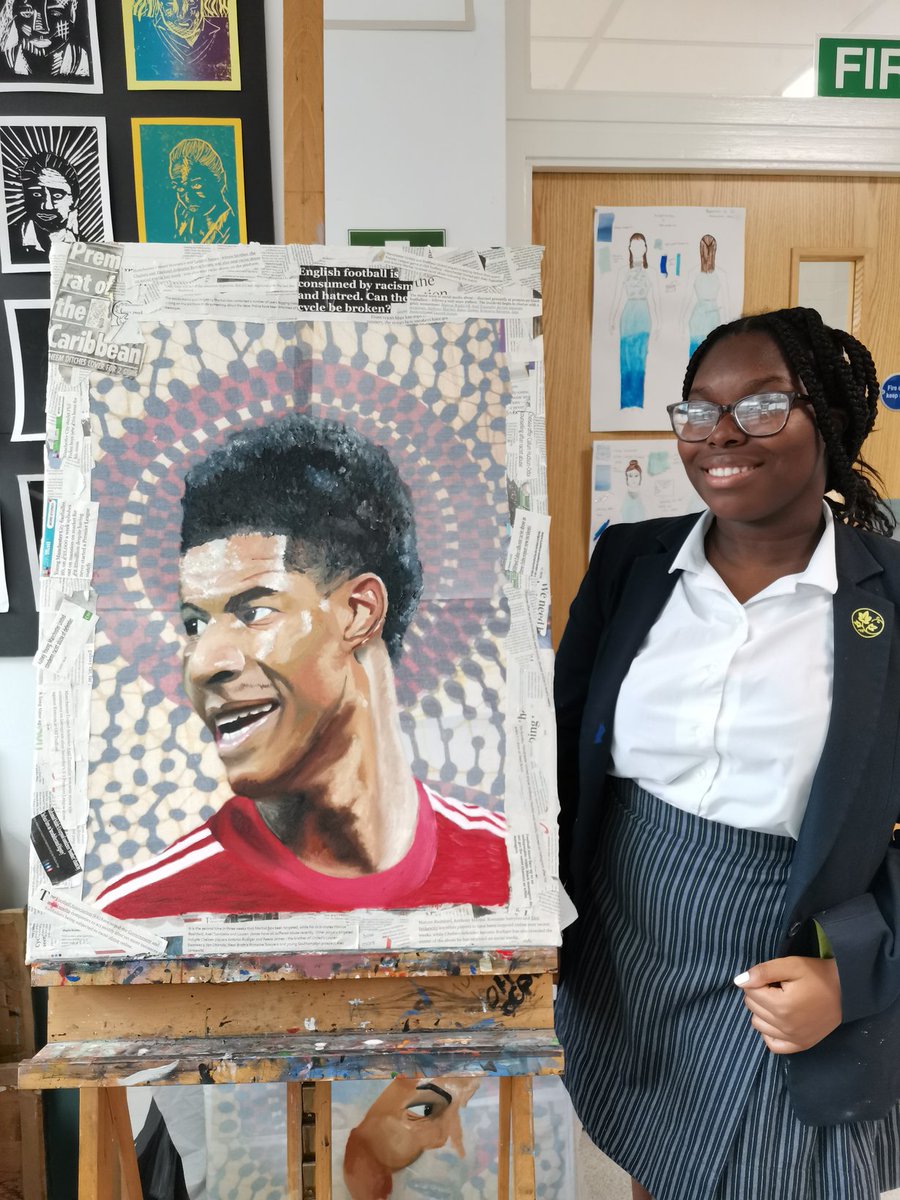 croydonhighart's tweet image. 'I chose Rashford as my subject because of his campaign for low income families being eligible for free school meals. Despite receiving racial abuse he turned his narrative into something positive which I found inspirational' Aviniya Year 11 GCSE Art @artdepchs  @MarcusRashford