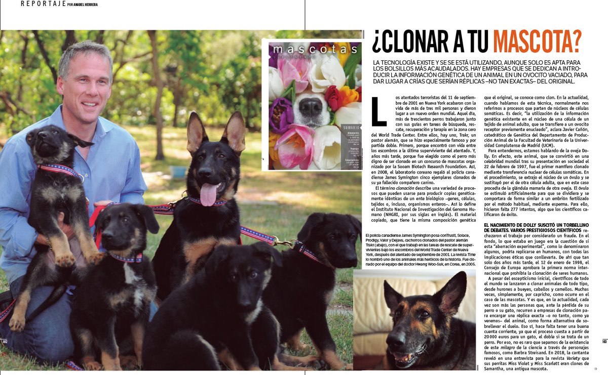 La tecnología para clonar mascotas existe y hay empresas dedicadas a ello, aunque solo es apta para los bolsillos más acaudalados. Te lo contamos en el suplemento MASCOTAS de la revista Muy Interesante de mayo. bit.ly/2QwKsZ1