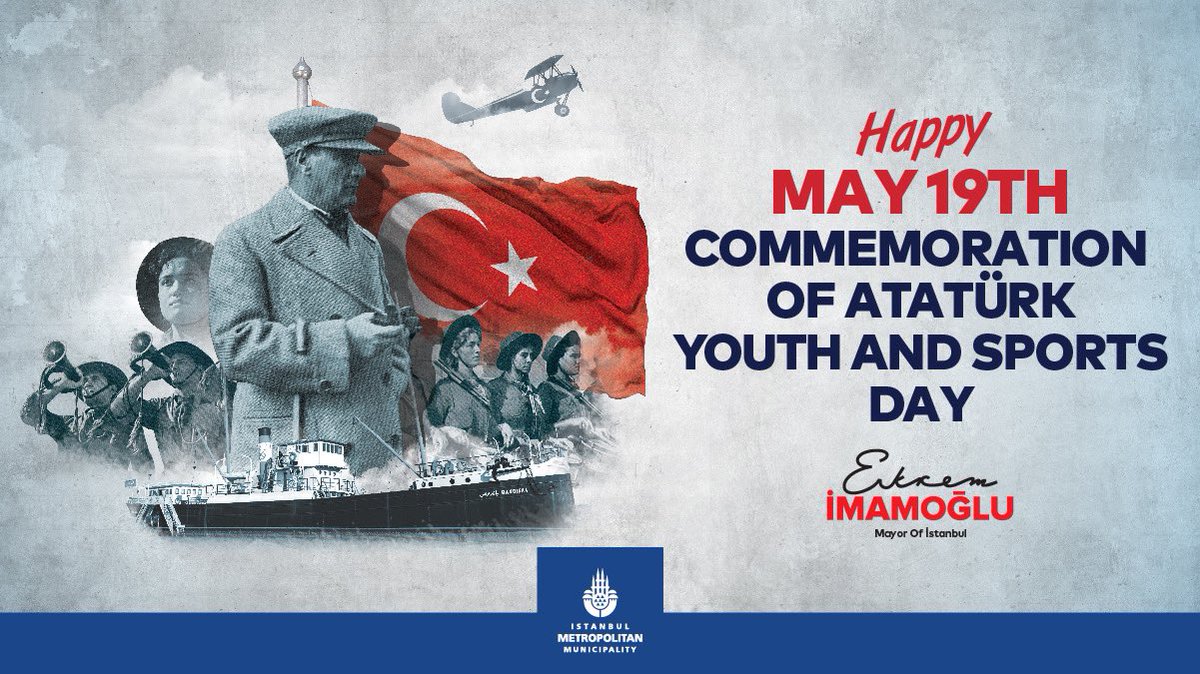 imamoglu_int's tweet photo. Today, as we mark the 102nd anniversary of Turkey's fight for independence, we commemorate the legacy of Mustafa Kemal Atatürk, founder of the Republic of Turkey, and celebrate Youth and Sports 🏃‍♀️🇹🇷 

The timeless ideals of Atatürk continue to light our path. https://t.co/vPZKNOJZdU
