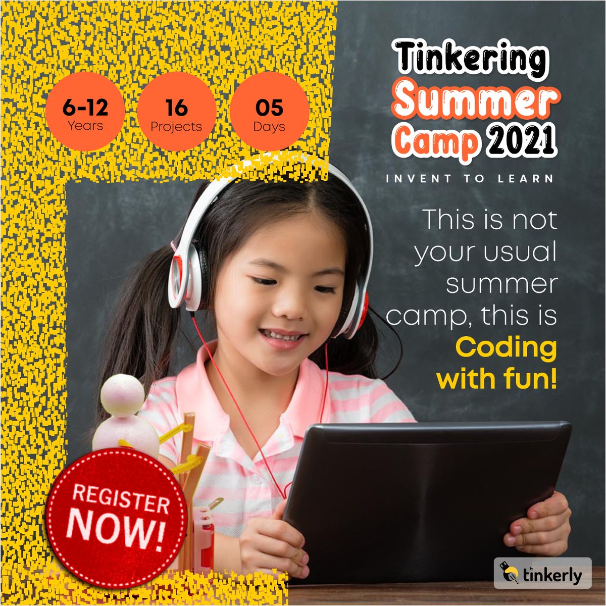 tinkerlygroup's tweet photo. Give your young innovator a chance to learn the basics of AI, IoT, and Robotics in just 5 days!
Enroll your child in the next batch of Tinkering Summer camp starting from 26th May 2021 onwards.
Hurry Up! Register now at https://t.co/ZhpEjZHKOn
.
.
.
#virtualcamp #stemducation https://t.co/G1TyNyKxZ3