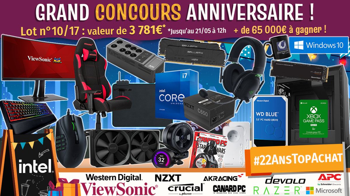 🎁 #26AnsTopAchat (@topachat) on Twitter photo 🎁 Concours 🎁 #22AnsTopAchat
+65 000€ de lots à gagner !
Ça continue avec le #Lot10 d'une valeur de 3781 € ! 🔥
Pour participer
☑ #RT ce tweet
☑ Follow <a href="/TopAchat/">🎁 #26AnsTopAchat</a>
Participe aussi sur Insta / Facebook / le site
topachat.com/pages/concours…
🍀 TAS le 21/05 à 12h 🎁 Concours 🎁 #22AnsTopAchat
+65 000€ de lots à gagner !
Ça continue avec le #Lot10 d'une valeur de 3781 € ! 🔥
Pour participer
☑ #RT ce tweet
☑ Follow <a href="/TopAchat/">🎁 #26AnsTopAchat</a>
Participe aussi sur Insta / Facebook / le site
topachat.com/pages/concours…
🍀 TAS le 21/05 à 12h