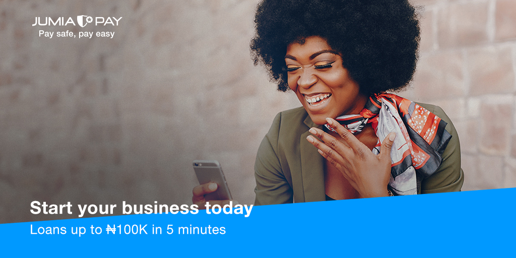 Are you a budding entrepreneur about to start a business?🤔
Sit back, relax and access loans in 5 minutes with #JumiaPay >>bit.ly/3oCqkk8