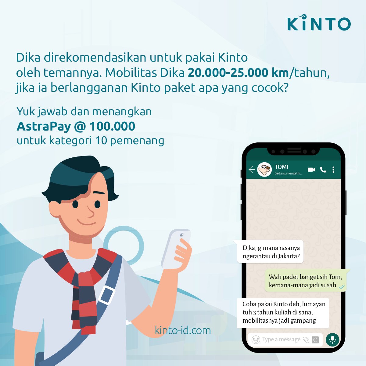 Kinto_Indonesia's tweet photo. Nah, kira-kira Kinto Friends tahu nggak nih paket Kinto apa yang cocok untuk Dika? Yuk jawab dan menangkan voucher AstraPay senilai 100.000 untuk 10 orang pemenang. https://t.co/K3DO9VP4re