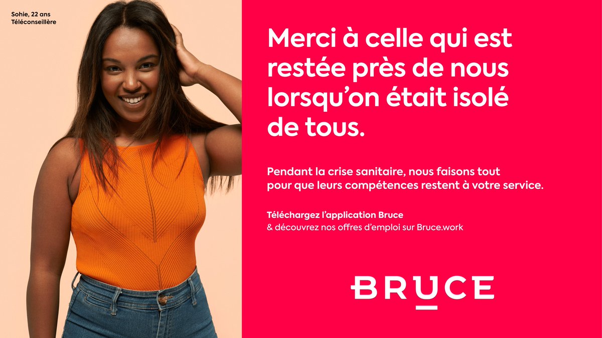 Sophie, étudiante en droit à Bordeaux, a perdu son emploi au début de la crise sanitaire. Elle a finalement trouvé son bonheur en accompagnant les personnes âgées dans un poste en télétravail durant cette période compliquée. #Brucevousditmerci #merci #startup #affichage