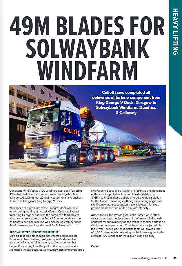 CollettLtd's tweet photo. We have been featured in @windenergynet latest issue, focusing on 'delivering Solwaybank Wind Farm'. The project consisted of 15 @Vestas V100 Wind Turbines, each featuring 49m long blades and 75m high towers.
You can read the full article here - https://t.co/AdpjugikGr https://t.co/8OtrrStAox