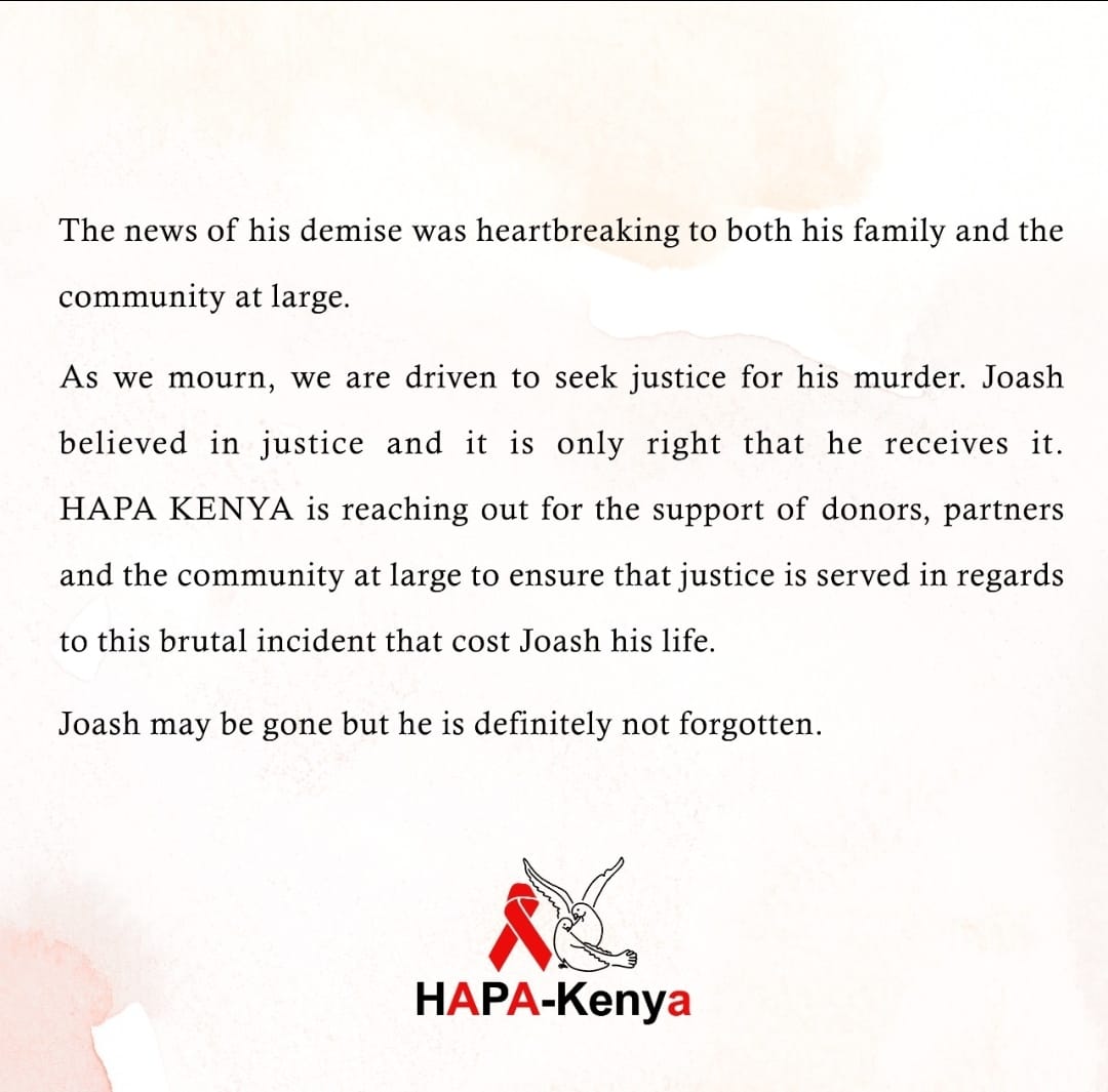 Joash was a great human and they took him away we seek justice for him.
#justiceforjoashmosoti 
@INENDorg 
@NGLHRC 
@HAPA_KENYA 
@Prudencemumbi 
@Henryominde 
@IshtarMSM 
@HoymasK 
@maaygomsm