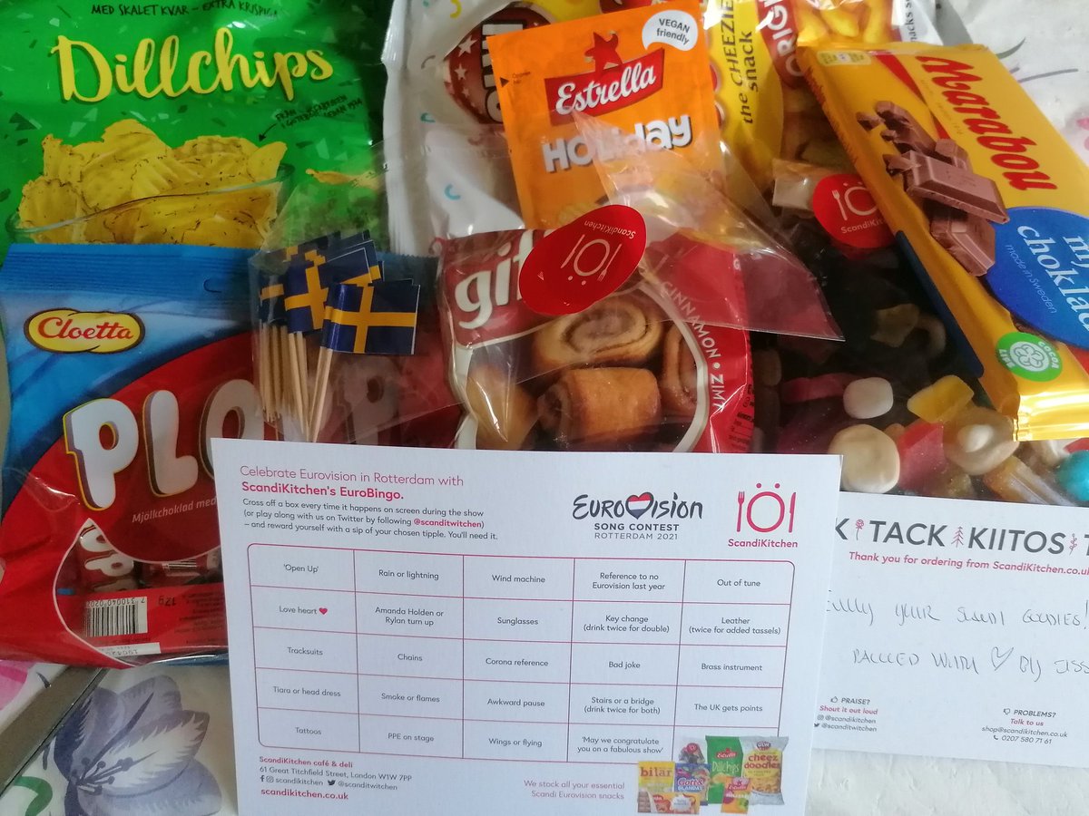 My Swedish #EUROVISION cheering pack arrived from @Scanditwitchen, so i'm very pleased they made the final. Fear not, Norway, i also got some Smash & Kvikk Lunsj. #ScandiKitchen #ScandiSnacks