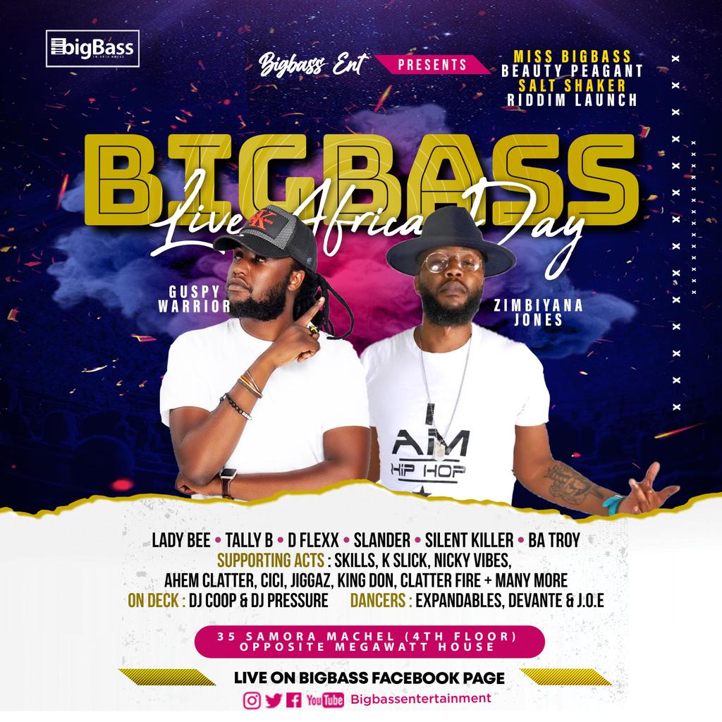 BigBass Entertainment presents to you The BigBass Live : Africa Day Celebrations.

Miss Big Bass and Salt-Shaker Riddim Launch 

Catch us LIVE on BigBass Entertainment Facebook Page
