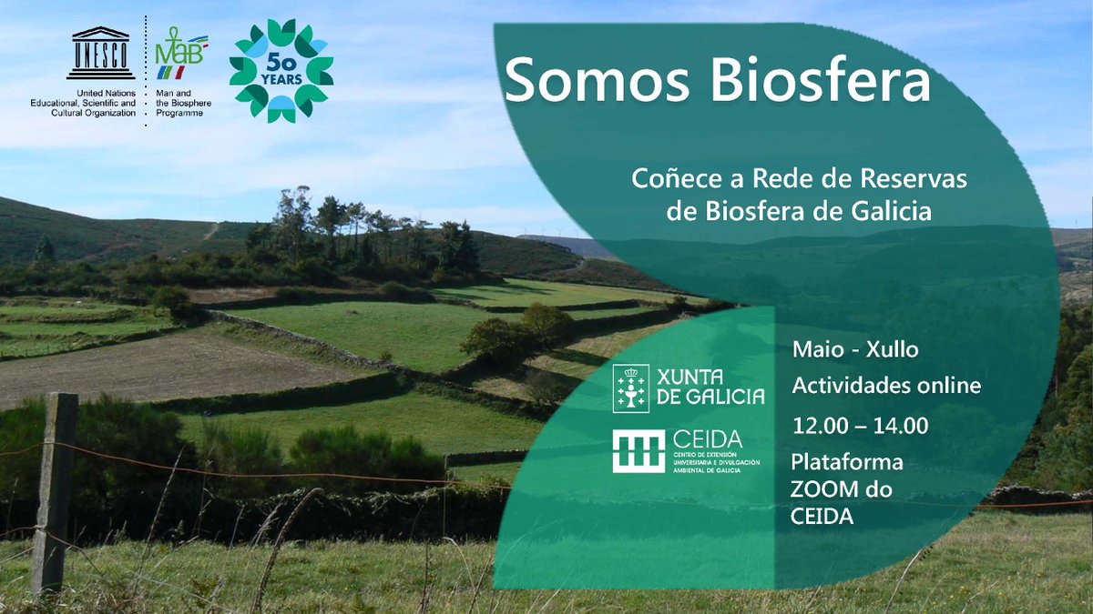 ceidagalicia's tweet photo. Este 2021 o programa @UNESCO_MAB está de aniversario, nada menos que 50 anos!

A Rede de Reservas de Biosfera de Galicia da @Xunta quere homenaxear o traballo desenvolvido durante este período cun ciclo de xornadas para dar a coñecer a diversidade das RB galegas! 

#SomosBiosfera https://t.co/pHG9QU9gDB