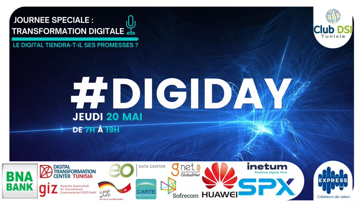 📣 Sofrecom Tunisie est partenaire de la journée spéciale #Transformationdigitale et vous donne RDV le jeudi 20 Mai à partir de 9H sur 👉 <a href="/radioexpressfm/">Radio Express FM</a>  en compagnie de notre Directeur Général <a href="/SamirBenzahra/">samir benzahra</a>   pour discuter de la croissance et de la performance de la filiale.