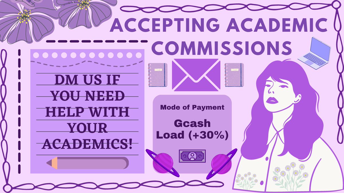 serenacademe's tweet image. 🍇 Hello! Are you looking for an ACADEMIC COMMISSIONER to help you with your ACADEMICS? Then don't hesitate to DM ME! Quality Work is assured!
💜 ESSAYS 💜 POWERPOINT
💜 RESEARCH 💜 POSTERS
💜 MODULES 💜 EDITING
💜 INFOGRAPHICS
°•♡ and many more!
DM US! 📨