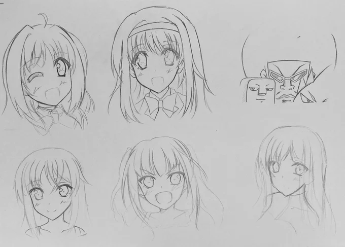 リクのキャラ6人を
一気に描いてます (๑&gt;◡&lt;๑)

清書してペン入れ、色塗りなので
明日か明後日には完成イラストを
お見せ出来ると思います‼️

どのキャラか分かるくらいには描けてると思うんですが。 