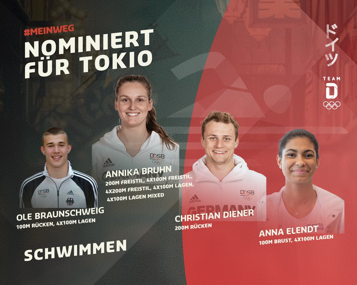 TeamD's tweet photo. #MeinWeg | #Nominierung | #Schwimmen

🖤❤️💛 Hier kommen die Schwimmer*innen, die für uns in Tokio an den Start gehen werden. 🏊‍♀️🏊‍♂️

🔥 Willkommen im #TeamDeutschland! Wir freuen uns auf euch!
______
#TeamD #RoadtoTokyo https://t.co/UGI7OAYeps