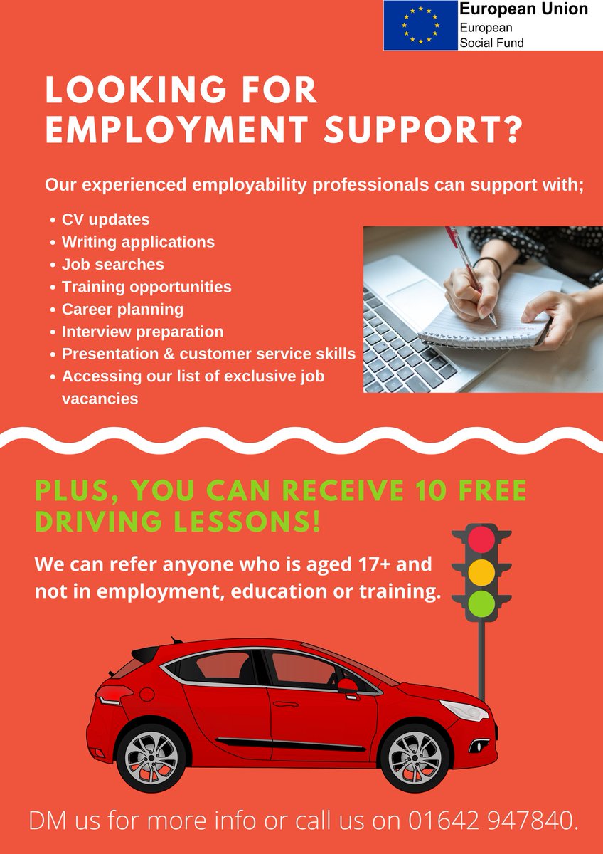 Are you looking for work? 

Our team of employability professionals are available to provide their support. This support includes access to our list of exclusive job vacancies!

For more info, send us a DM or 📞 01642 947840.