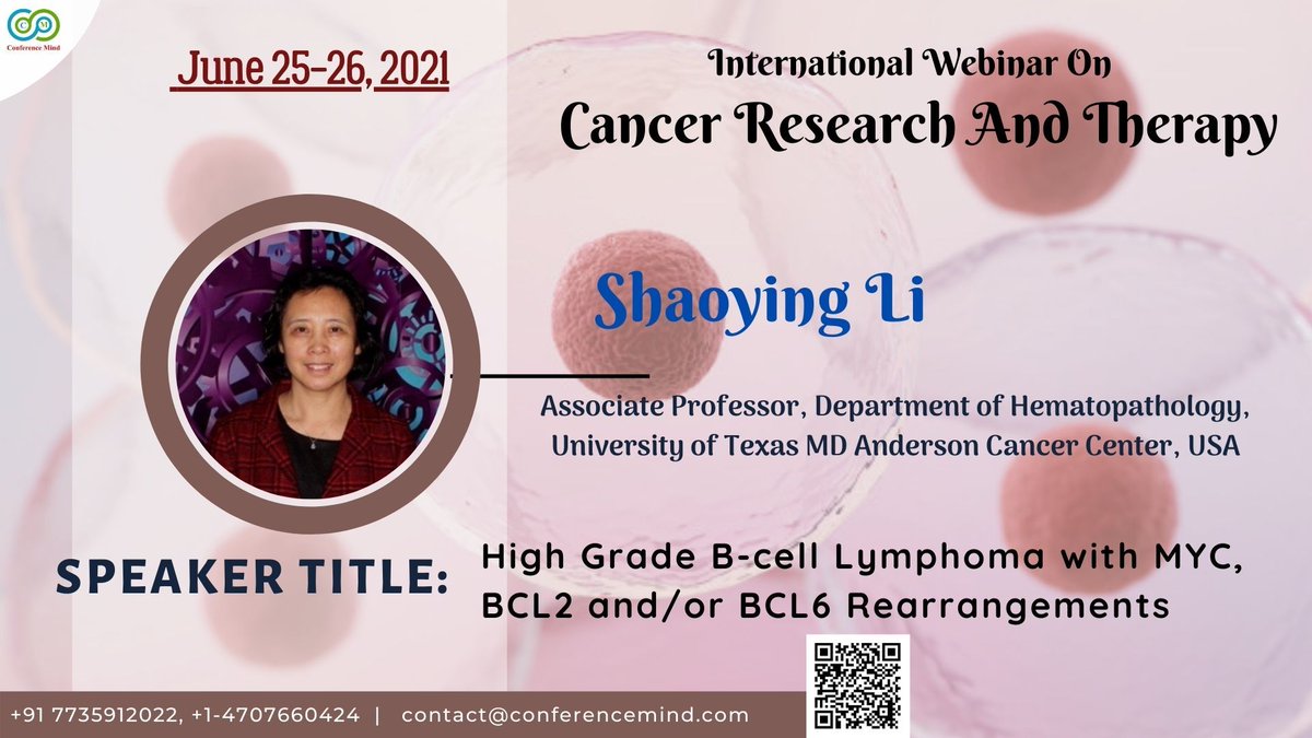 Cancer_webinar's tweet photo. Shaoying Li, (Associate Professor, Department of Hematopathology, University of Texas MD Anderson Cancer Center, #USA) will give her presentation at 2nd International Webinar on #Cancer_Research &amp; Therapy which will be scheduled on #June 25-26, 2021.
https://t.co/PvF8mvljnB https://t.co/qQux1rlewa