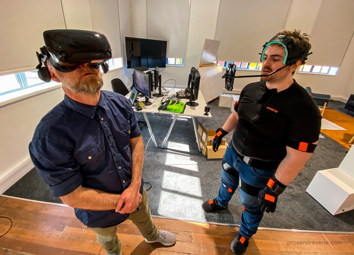 Character Building. 

Early tests today setting up the live streaming avatar characters into the #metaverse. Our Technical Producer, Benjamin, in #VR working with Ryan Garry donning the <a href="/Xsens/">Xsens</a> Awinda setup with face capture.

#motioncapture #performance #mocap #xsensawinda