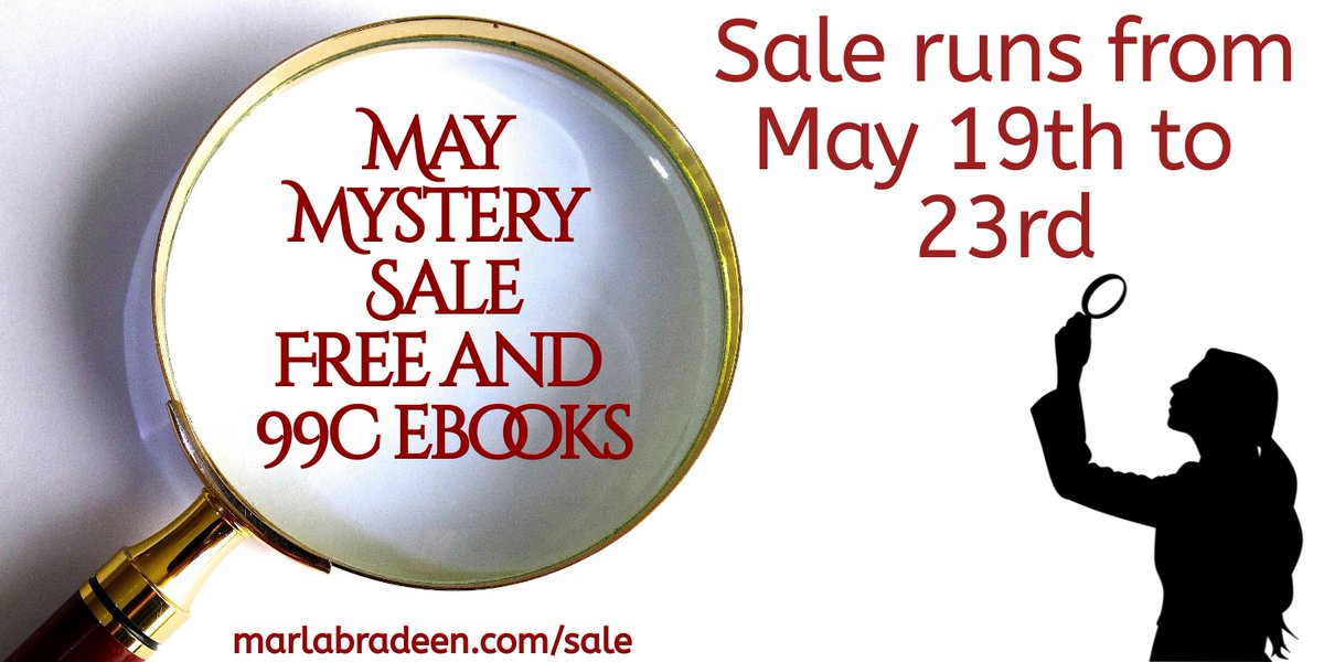 Don't miss this chance to stock up on some free and bargain mystery ebooks. Sale ends May 23rd. Happy reading! 🧐marlabradeen.com/sale
#MayMysterySale #mystery #cozymystery #free #99c