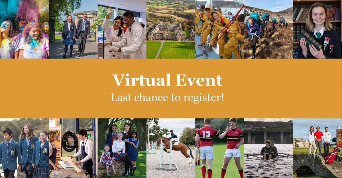 ScotBoardSchool's tweet photo. Our first ever virtual fair is on Saturday!

Meet key staff from Scotland’s leading senior boarding schools to discover the benefits of choosing Scotland for your child’s senior school education. REGISTER: https://t.co/MKEu1dwzjc https://t.co/EM48YCeS0i