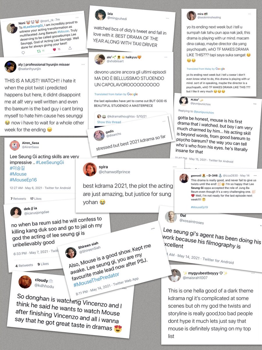 CarolAiren's tweet photo. Few more hrs till #MouseFinale As a souvenir, I want to compile as many comments as possible for all the love #Mouse is getting since its premiere 🥺🥲 thank you to #MouseTeam for the wonderful ride. i’m ready for the finale #LeeSeungGi #이승기 #마우스 (part4 compilation) https://t.co/aBagW8FzdP