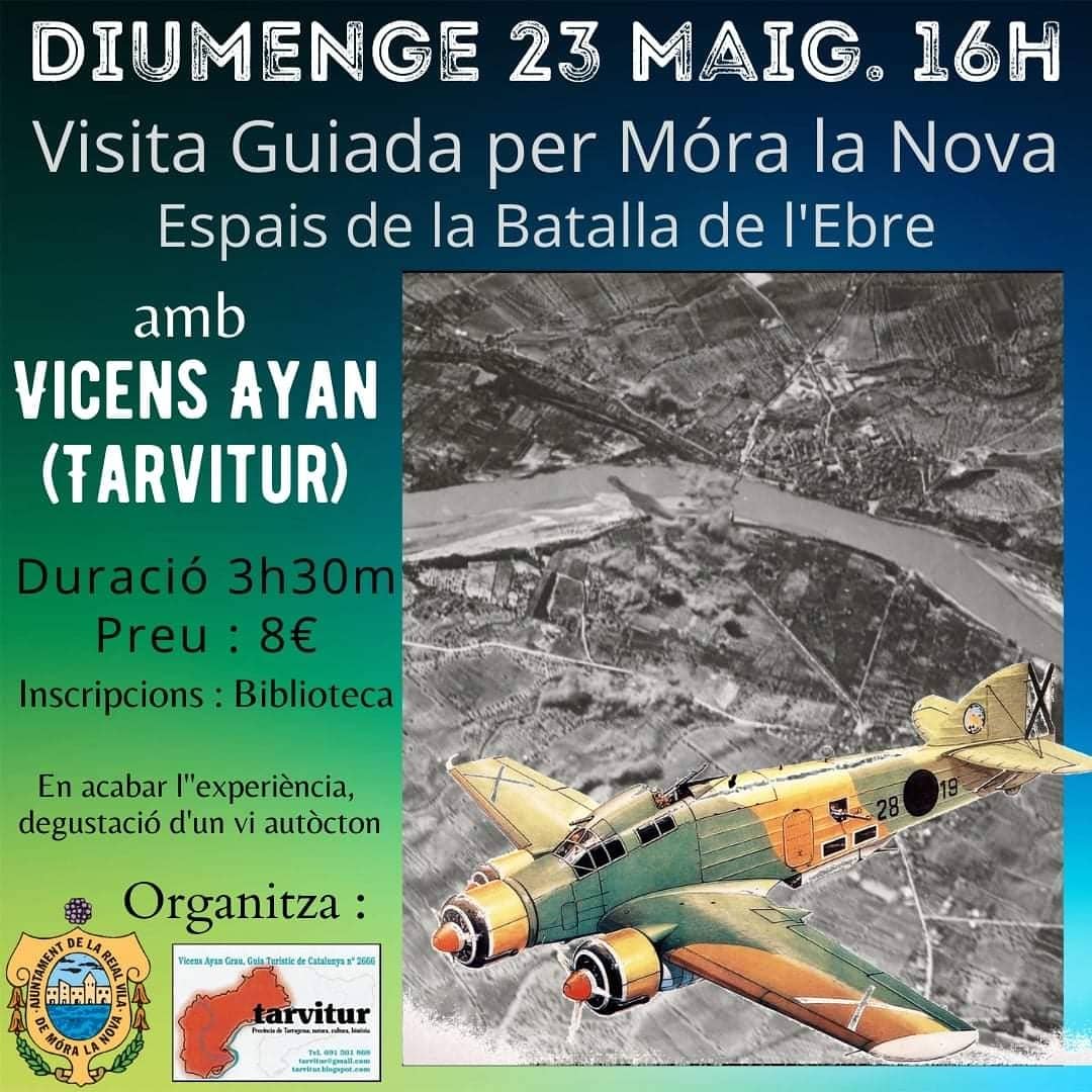 Ens queden poques places disponibles per a la visita guiada pels espais de la Batalla de l'Ebre a Móra la Nova.

📅 Diumenge 23 de Maig
⏰ Sortida 16h. (duració de la visita 3h30m)
📌 Punt de sortida : Camp de Tir de Móra la Nova.
💵 Preu : 8€ 
ℹ️ Per apuntar-se Biblioteca