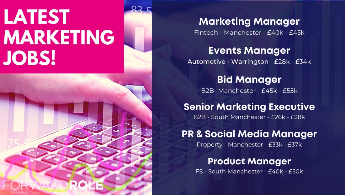 ForwardRole's tweet photo. Latest Marketing Roles!
For more info on these opportunities and to view all of our latest #Marketing & #Communications jobs - click here: https://t.co/Sm8yuXqdym
#hiring #TalentForGrowth #HowWeRole #MarketingJobs #Manchester #Manchesterjobs https://t.co/lzq4sX5FJH