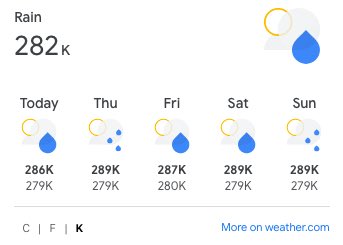 Is it just me loving the fact that weather in <a href="/googlenews/">Google News</a> comes in #kelvin as well? #ScienceTwitter #weather #Science #scienceandtechnology