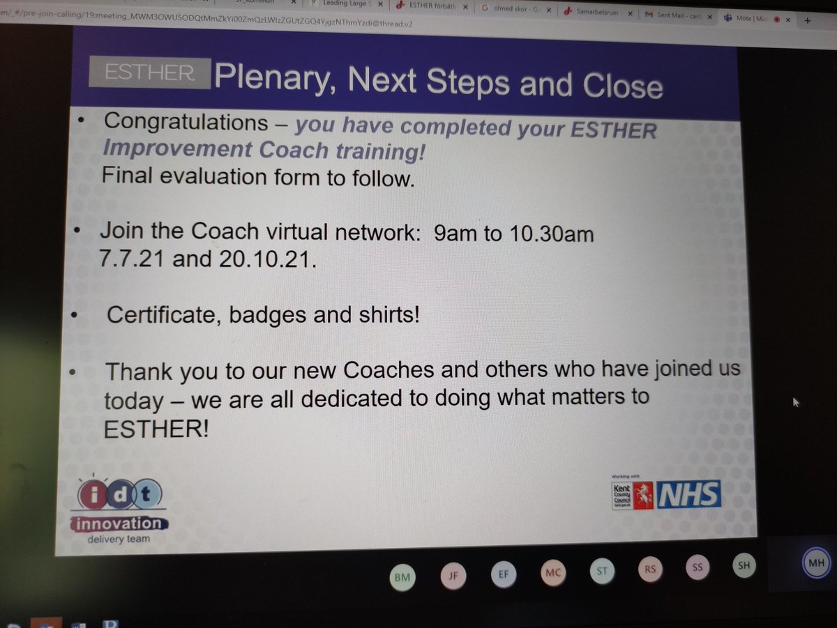 CarlbomAnna's tweet photo. Congratulations to the new ESTHER Coaches in Kent and Medway. Lots of impressive improvement work #best4Esther @KentDLC @robert4stewart @EstherNtverk https://t.co/GYqlargUW5
