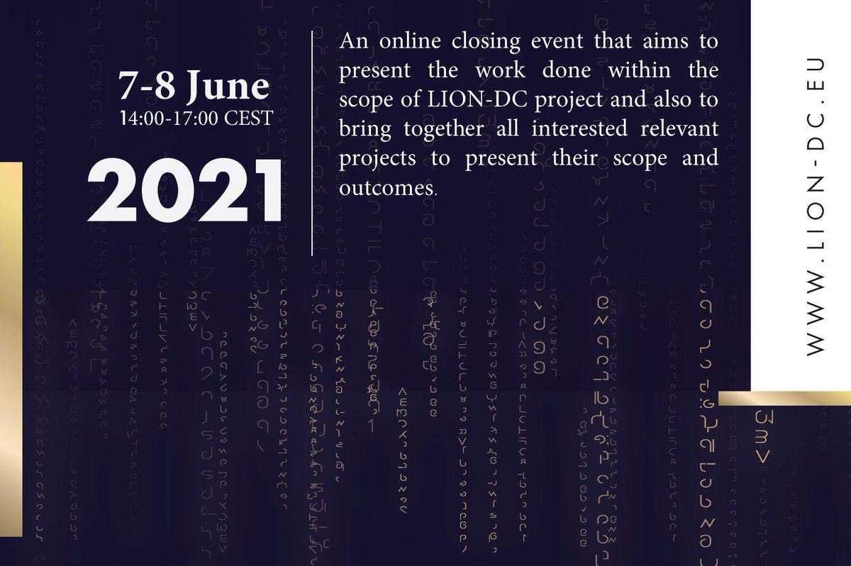 You've got an invitation!📩
<a href="/LIONDC2/">LION DC</a>  project is completing its cycle🔚
On June 7-8, 2021 we've organized a 2-day online🖥️event where the project's various outcomes and findings will be presented!
To participate please register here➡️bit.ly/3v2uZPd 
Stay tuned for more💡