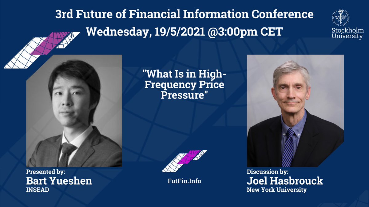 FutFinInfo's tweet image. That concludes our #ProgramPreview series - it&apos;s all #LiveView from now on, starting with these two blockbuster sessions:

#1A: (Un)informed trading
#1B: New answers to an old question

Hurry up if you still want to join, kick-off is 2:45pm Stockholm time!
futfin.info/conference/